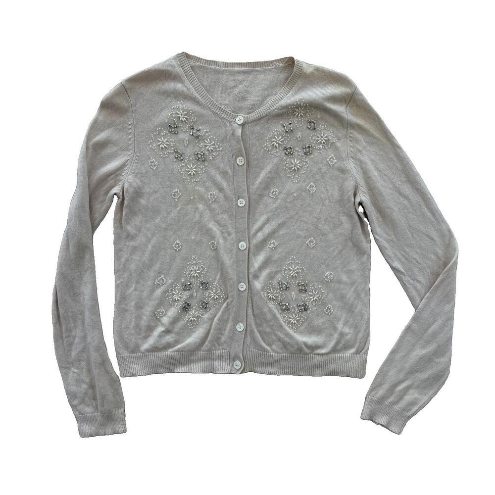 Vintage Silk Cashmere Beaded Button-Down Cardigan Women’s Size Large FLAW